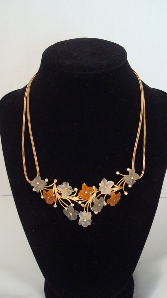 RARE Grosse Gray Lucite Flowers Orange Lucite Flo