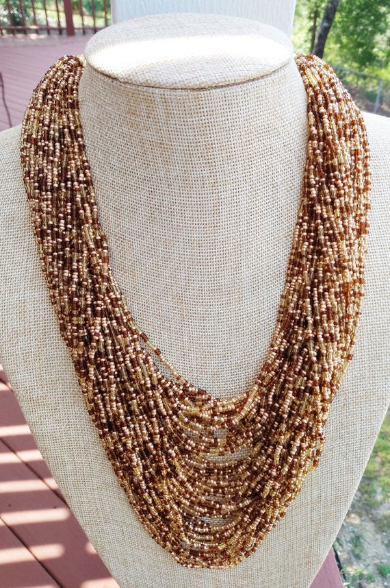 Shimmery Copper and Gold Bead Torsade Necklace