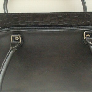 Black Faux Leather Faux Alligator Top Handle Handbag Black Faux Leather Purse Kelly Style Handbag image 5