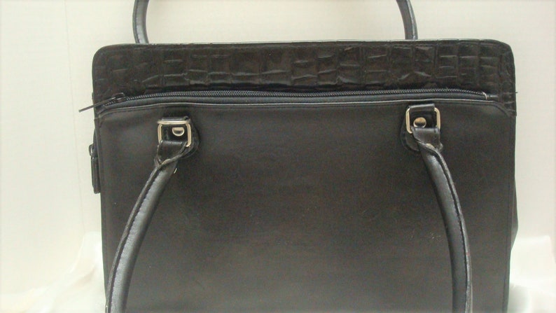Black Faux Leather Faux Alligator Top Handle Handbag Black Faux Leather Purse Kelly Style Handbag image 5