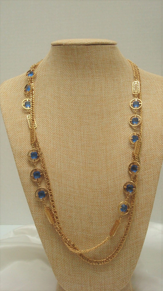 Vendome Sapphire Blue Crystal Goldtone Curb Chain 