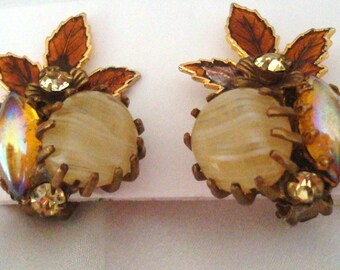 Amourelle Yellow Moonstone AB Rhinestone Enamel Earrings