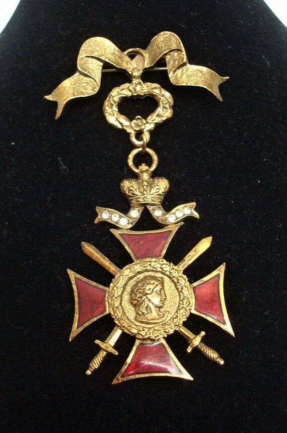 Sphinx Butler & Wilson Red Enamel Cross Brooch, F… - image 1