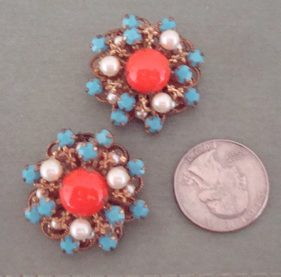 Amourelle Faux Coral Cabochon Faux Turquoise Cabo… - image 3