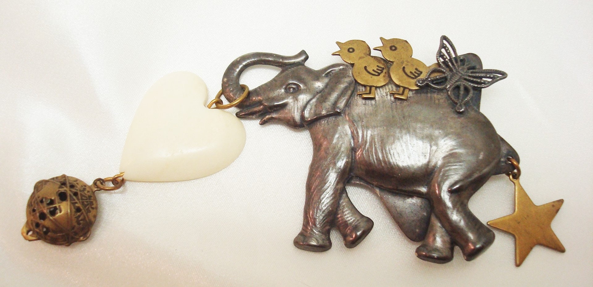 Susan L Richardson Mixed Metal Lucky Elephant Birds