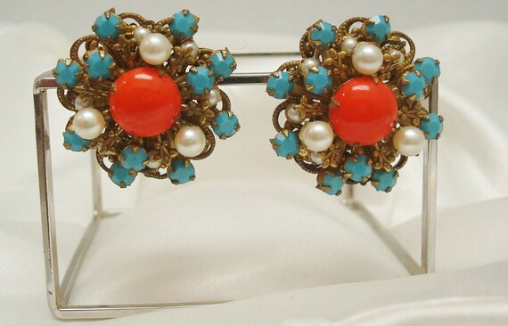 Amourelle Faux Coral Cabochon Faux Turquoise Cabo… - image 2