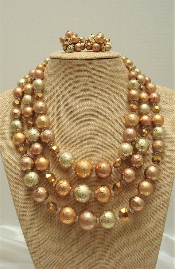 Vendome Orientale Gold Copper Bead  Crystal Neckla