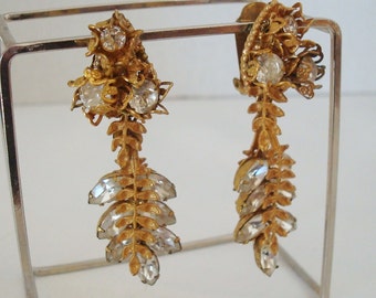 Amourelle Clear Rhinestone  60s Dangle Statement Earrings Frank Hess for Kramer