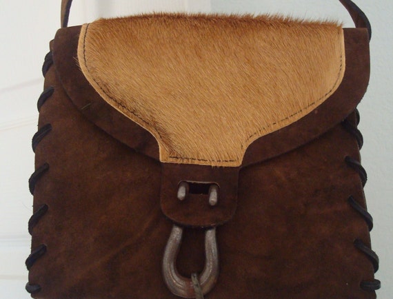 Handmade Chocolate Brown Suede Leather Pony Hair … - image 1