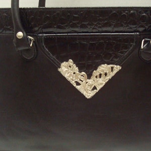 Black Faux Leather Faux Alligator Top Handle Handbag Black Faux Leather Purse Kelly Style Handbag image 4
