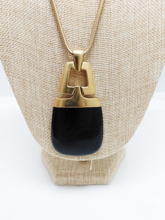 Crown Trifari Black Lucite Pendant Necklace with S