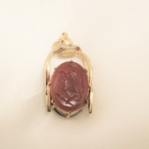 Accessocraft Double Sided Intaglio Carnelian Glass and Jade Glass Warrior Cameo Fob Charm RARE