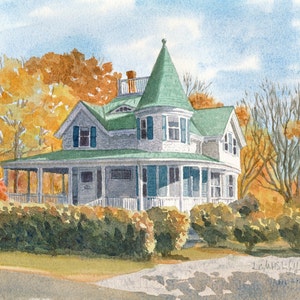 Autumn, Fall house, Wedding gift, Custom house portrait, Watercolor house painting, Hand painted, custom gift, 6x8 8x10 9x12 11x14, new home