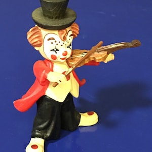 Vintage Clown Kid Playing A Violin Anri Toriart Italian Wooden Figurine