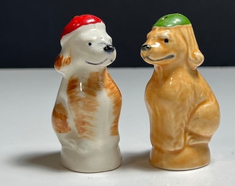 Vintage 1950’s Two Dogs Wearing Hats Salt And Pepper Shaker Set In Porcelain