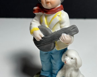 Vintage 1960’s Boy Guitar Player And His White Dog Porcelain Figurine