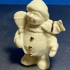 Vintage Late 90’s Lenox Cute Snow Man Broom Hat And Scarf Porcelain Figurine
