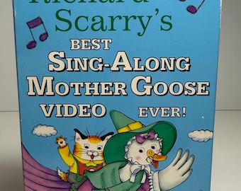 ¡Raro vídeo vintage de 1994 totalmente animado de Richard Scarry: ¡El mejor vídeo para cantar con Mother Goose! Cinta de casete VHS con caja de papel original.