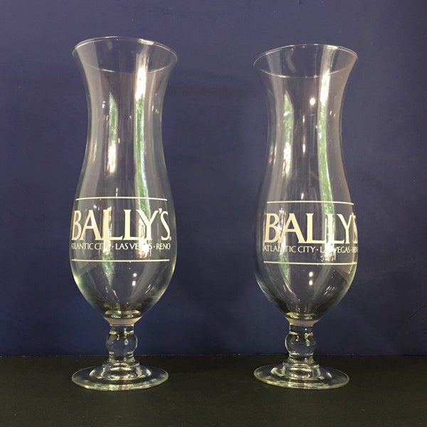 Vintage Bally’s Atlantic City, Las Vegas, Reno Hurricane Beer Cocktail Drinking Glasses 2 PC