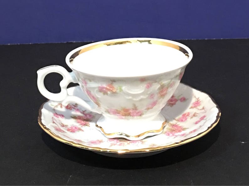 Vintage Floral Pink Rose Bavaria Schumann Arzberg Germany Gold Accents ...