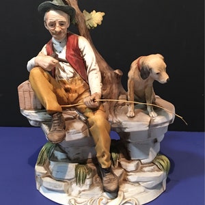 Vintage Farmer And Dog Sitting Porcelain Figurine Napcoware Japan