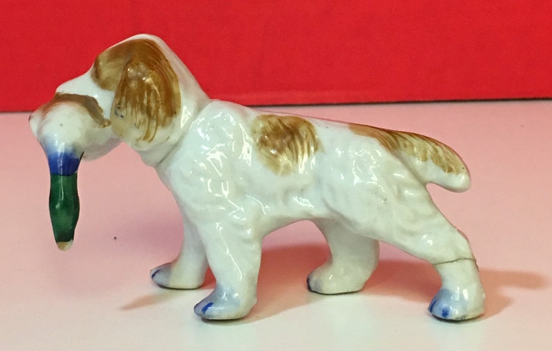 Vintage Cocker Spaniel Dog Grabbing Duck In Mouth Porcelain Figurine Japan