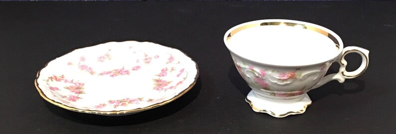 Vintage Floral Pink Rose Bavaria Schumann Arzberg Germany Gold Accents ...