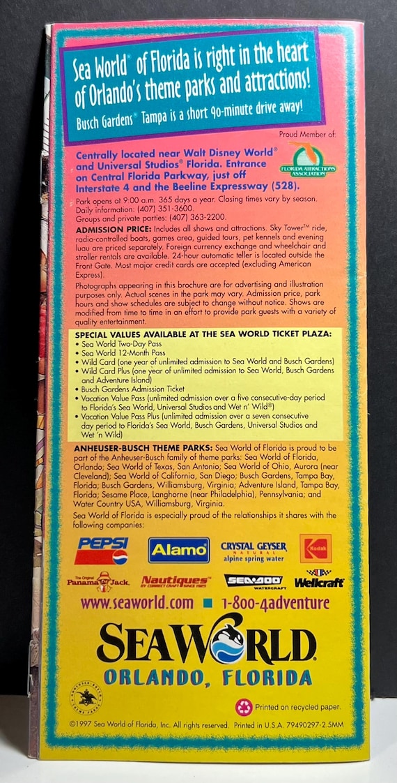 Vintage 1997 Seaworld Guide Book Information Brochure Flyer Theme