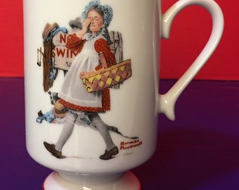 Vintage Norman Rockwell Scenery “Hide Your Eyes” Coffee Mug In Fine Porcelain
