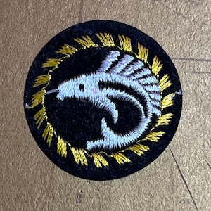 Vintage Round Black Silver Sword Fish Gold Pattern Embroidered Patch