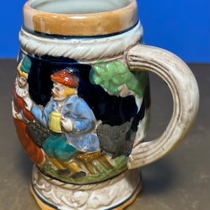 Vintage Bavarian Style Barrel Shaped Couple Stein Mug In Ceramic