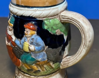 Vintage Bavarian Style Barrel Shaped Couple Stein Mug In Ceramic