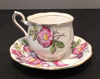 Vintage Royal Albert Bone China Dog Rose Floral Tea Cup And Saucer With Gold Edge