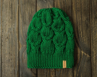 Chunky cabled merino hat, knit mens hat, merino wool winter hats, cabled thick extra warm merino wool hat, merino wool toque beanie