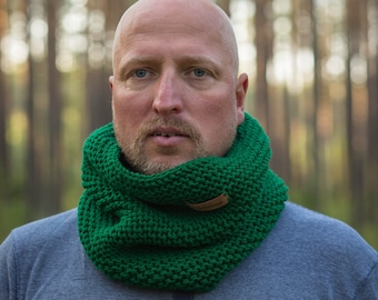 Chunky merino wool cowl, knit cowl scarf merino neck warmer, mens scarf, tube scarf, knit shawl