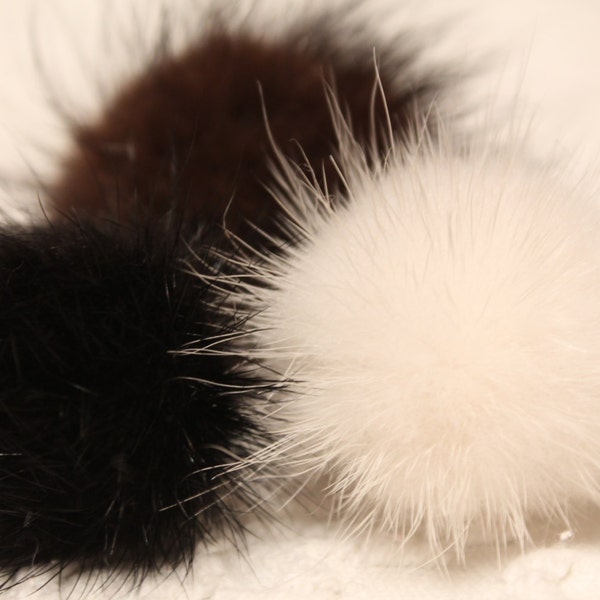 Pom-pom en fourrure authentique de vison européen, pompon de fourrure blanche, fourrure noire pom-pom teint à la main, facile à attacher et à enlever, idéal pour les chapeaux tricotés à la main