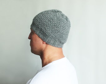 Knit mens winter hat, hand knit gray toque beanie, structured beanie hat, unisex alpaca wool hat, alpaca and wool mix, natural materials