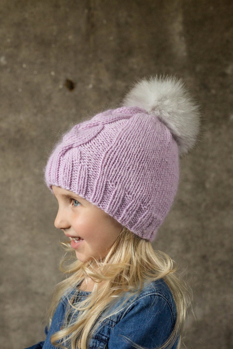 Silk and merino kids knit hats, winter hat soft and fluffy, pink and gray knit wool hats, luxurious, natural materials toddler winter hats image 1