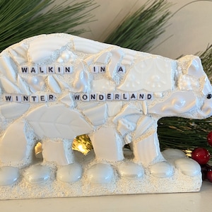 Polar Bear Decoration, Christmas Mantel Decor, Winter Wonderland, Christmas Bear, Mosaic