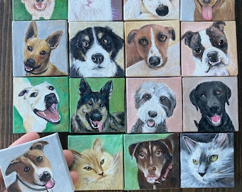 Custom Miniature Pet Portrait, Acrylic Painting on Canvas, Tiny Easel Included