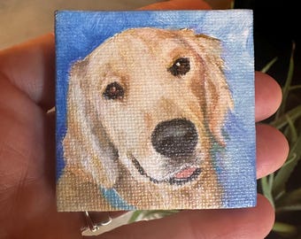 Hand Painted Custom Dog Portrait, Miniature Pet Painting (2" x 2")