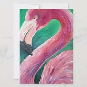 Gemalte rosa Flamingo Blanko einseitige Karte ~ Original Gemälde von Kunstler Lisa Fasulo