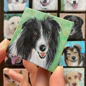 Dog Portraits, Hand Painted Custom Mini Pet Paintings, Miniature Painting on Canvas, 2&quot; x 2&quot; PLUS tiny easel included