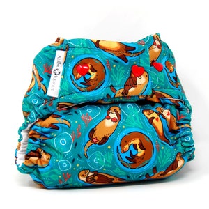 Sea Otters Cloth Diaper Cover or Pocket Diaper (One Size) Baby Shower Gift, Baby Nursery