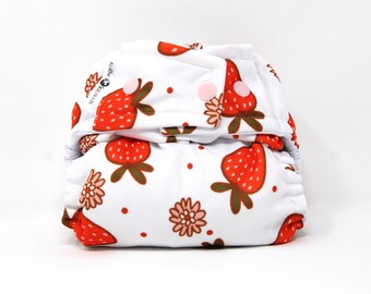 Retro Strawberries Cloth Diaper Cover or Pocket Diaper (One Size)