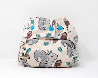 Autumn Squirrel Cloth Diaper Cover or Pocket Diaper (One Size) Baby Shower Gift, Baby Nursery