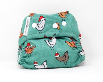 Christmas Chickens Cloth Diaper Cover or Pocket Diaper (One Size)