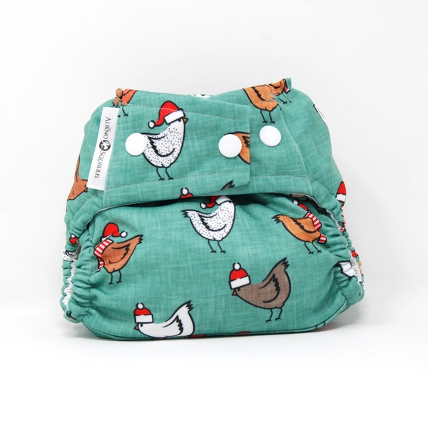 Christmas Chickens Cloth Diaper Cover or Pocket Diaper (One Size)