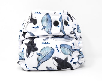 Whales Cloth Diaper Cover or Pocket Diaper (One Size 8-35 lbs)