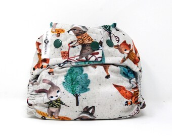 Playful Woodland Animals Diaper Cover or Pocket Diaper (One Size) Baby Shower Gift